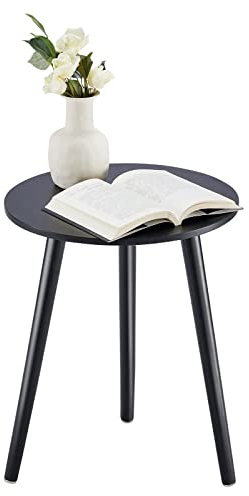 APICIZON Beistelltisch, Couchtisch rund Ø 42 cm, Höhe 51 cm, Sofatisch mit Beinen aus Massivholz, Skandinavischer Stil, Nachtisch Beistelltisch Holz für Wohnzimmer, Schlafzimmer, Schwarz