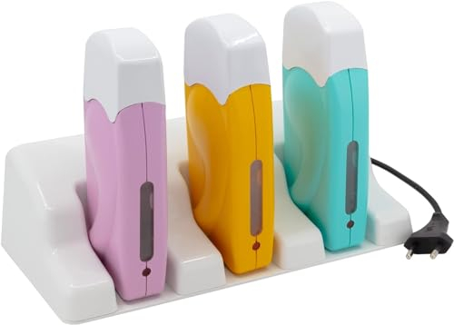 EpilWax - Epilierer für Wachserhitzer, professionell, 3 Wachserhitzer, mehrfarbig, für Roll-On von Wachs, 100 ml, 1 Halter – Gerät zur Haarentfernung, Wachspatrone, Nachfüllpack (Trio, mehrfarbig)