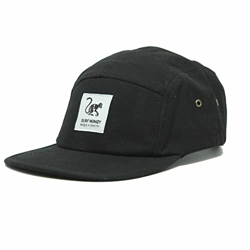 Verstellbare Strapback Cap - Classic Jockey Cap - Herren Damen 5 Panel Surf Monkey® Cap, Schwarz , Einheitsgröße