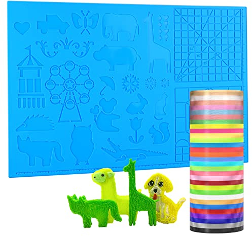 Dikale 3D Drucker Stift Zeichenwerkzeuge Silikonmatte Blau Groß mit 1.75mm PLA Filament Set 30 Farben, jede Farbe 3M, 3D Stift Zeichenwerkzeug Zubehör, 3D Stift nicht enthalten