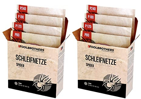 Toolbrothers SPIDER Schleifset Netz 150 mm 2 Packungen 80x Schleifnetze Klett je 20x P80 / P120 / P180 / P240 für Hartholz, Weichholz, Lack, Stein, Stahl, Aluminium, Furnier