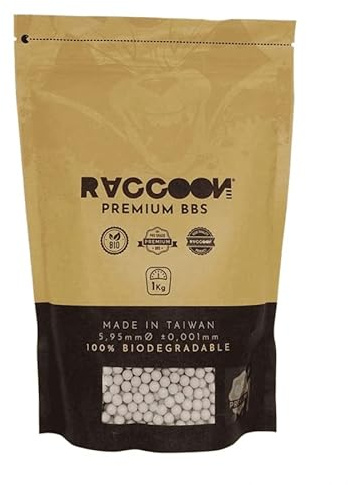 Bolsa Bolas Airsoft 0,23 Gramos biodegradables 1 Kilo 4347 Bolas Raccoon Premium