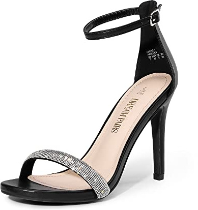 DREAM PAIRS Women's Open Toe High Heels Stiletto Heeled Sandals Sexy Dressy Shoes,Size 8,Black-Rhinestone,KARRIE-1