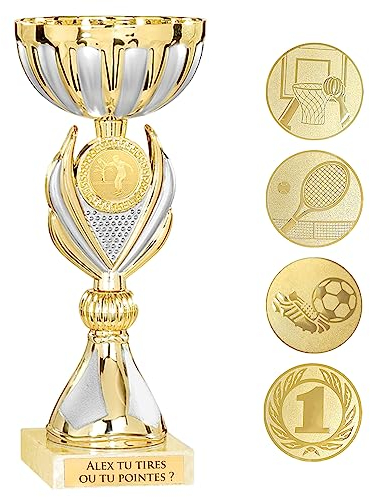 KDO MAGIC Trophée Personnalisable - Coupe personnalisée avec Texte - Gravure - Plusieurs modèles - Or et Argent - Cadeau fête des Pères, Anniversaire, Sport (Modèle Pétanque)