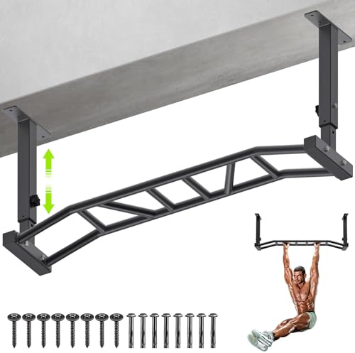 Kipika 122 cm (48 tum) takmonterad pullup-stång, kraftig multi-grepp hakstång, monterad dragstång, justerbar höjd, perfekt för hemmagym och styrketräning