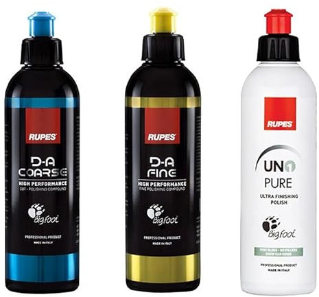 RUPES DA Coarse + Rupes DA Fine Pasta Lucidante + Rupes UNO Pure (3 x 250 ml) Sistema di lucidatura a 3 fasi