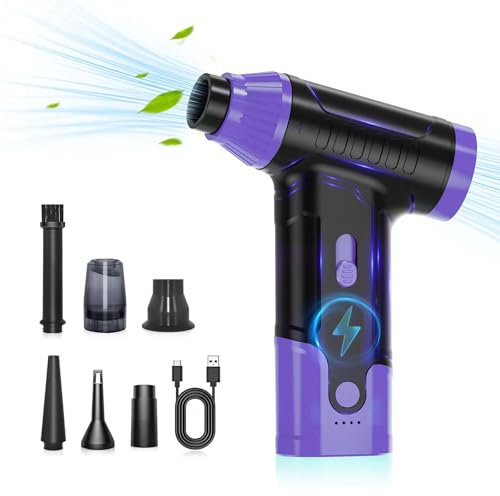 Compressed Air Duster Keyboard Cleaner - Electric Air Blower Cleaning Kit 150,000 RPM Mini Duster Spray for Dusting PC, Car, and Vacuum (Purple)