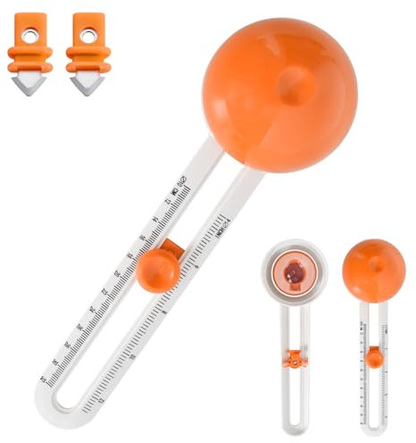 Coupeur de Papier Circulaire Réglable, Découpe Circulaire Rotatif Anti-dérapant, Coupe Papier Circulaire avec 2 Lames, Découpe Circulaire Rotatif pour Coupez des Cercles de 4 à 12 Pouces (Orange)