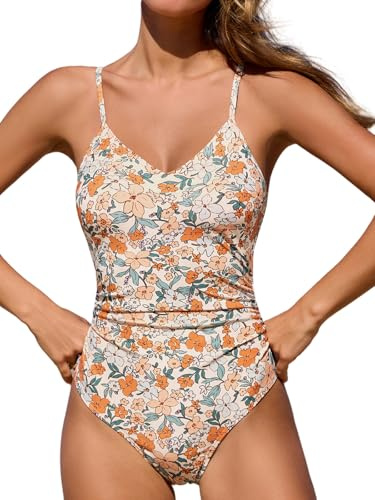 CUPSHE Trajes de baño de una pieza para mujer, traje de baño con escotes, cuello en V, control de abdomen, tirantes ajustables, anillo en O, S