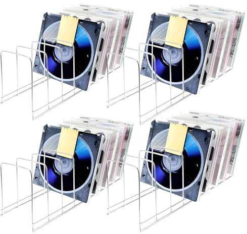 CD Holder 4 Pack, CD Storage Rack Organizer Stand, CD Display Rack Holds up to 96 Standard CD Cases, Compact Disc Holder Display Shelf for CD/DVD/Video Game, Stainless Steel Wire Metal CD Case Holder