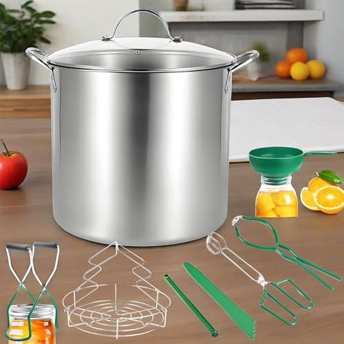 KILOGORGE 21.5QT Stainless Steel canning pot with rack and lid & canning kit set,water bath canner for canning Beginners,7 pcs Canning Supplies Kit,Compatible with natural gas and induction cookers