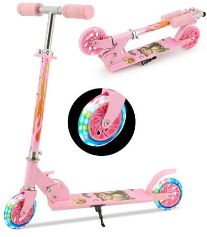 TENBOOM Roller Kinder Scooter 6 Jahre, 2 LED aufleuchten Räder Tretroller Kinder Roller 3 Jahre Mädchen Jungen Klappbar höhenverstellbar hinterradbremse Roller für 3-10 Jahre