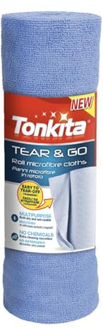 Tonkita | Rotolo Microfibra 20 Panni 30x30 cm, Panni Multiuso Riutilizzabili per Polvere, Sporco e Macchie, Facili da Strappare, Lavabili, per Tutte le Superfici