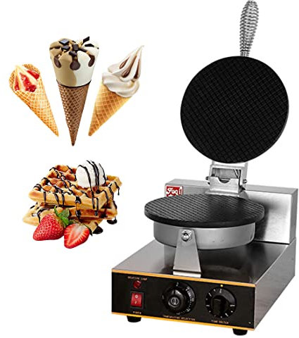 WOTZOV Macchina Commerciale, Macchina per Coni Gelato a cialda, Macchina per Coni Gelato a cialda Commerciale da 1200 W, Stampo in Acciaio Inossidabile, Rivestimento Antiaderente, Ricette