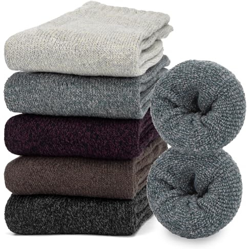 Chalier Finery 5 Paires Chaussettes en Laine pour Femmes, Chaussette de Randonnée Mérinos en laine, Chaussette Hiver Thermiques Chaudes pour Femmes, Douces et Chaudes, EU36-41