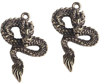 Yardenfun Pendentif Artisanal en Laiton Dragon Chinois, Lot De 2, Décoration Porte-clés DIY, Métal Jaune, Style Vintage Patiné, Accessoire DIY pour Présents Et Souvenirs