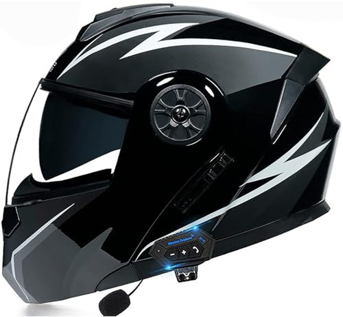 Kcolic Casque Moto Bluetooth, Casque Intégral Intégré Antibuée Double Visière, Casque Modulable, Casque Intégral Fermé Homologué ECE pour Réponse Automatique V,Medium
