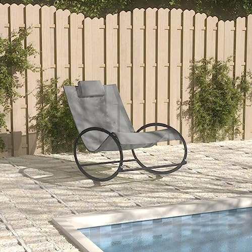 JHQHSM Lettino prendisole con cuscino in acciaio e textilene grigio, robusto lettino da giardino con struttura in acciaio e tessuto traspirante per terrazza e piscina, sedia a dondolo ergonomica