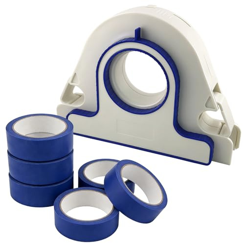 Aplicador de Cinta de Pintor, Dispensador con 6 Rollos de Cinta Azul 25 mm, Desenrollador Portátil de Cinta de Enmascarar, Aplicador para Molduras, Ventanas y Marcos de Puertas
