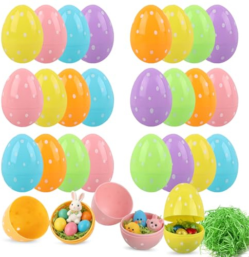 Uova di Pasqua da Riempire, SilverChry 24 Uova di Plastica da Dipingere, Fai da te Divisibili con 50 g di Carta Sminuzzata, Riempibili da Appoggiare, per Sorprese e Piccoli Regali, 7,5 x 5 cm
