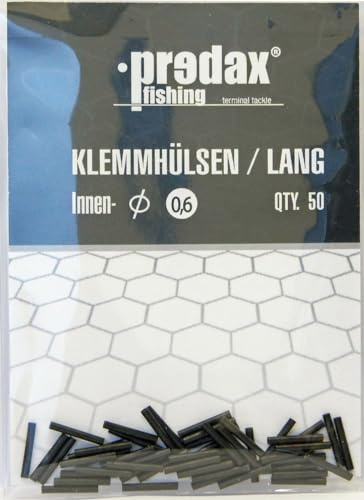 Predax Klemmhülsen - 50 Quetschhülsen für Stahlvorfächer, Durchmesser/Länge:0.6mm / Lange Version