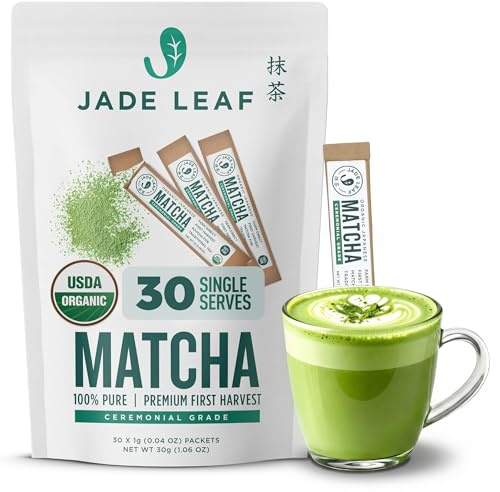 Jade Leaf Organic Ceremonial Grade Matcha Powder, 30 Green Tea Packets