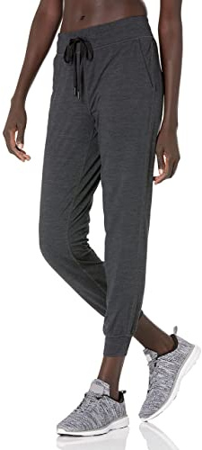 Amazon Essentials Pantalon de Jogging Stretch en Tissu Tech Brossé (Grandes Tailles Disponibles) Femme, Noir Teinture Spatiale, S