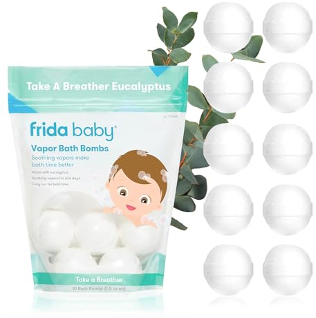 Frida Baby Natural Vapor Bath Bombs for Toddlers & Kids, Eucalyptus Essential Oil Bath Bombs for Aromatherapy, 10 Count