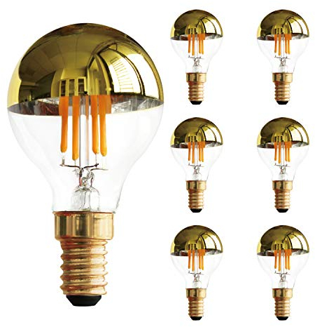 Grensk Ampoule à filament LED vintage G45 4W, ampoule à miroir semi-doré, blanc chaud à économie d'énergie 2700K, base de candélabre E14, équivalent 40 watts, intensité variable, 6Pack