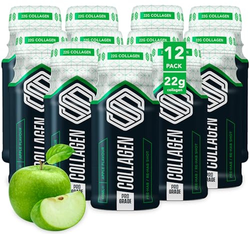 Soccer Supplement Pro Grade Collagen Shot (12 Pack) - 22g Collagen with Vitamin C, Glucosamine & Chondroitin for Joint, Tendon & Ligament Support, Apple Flavour