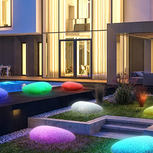 FUYO Lampes solaires pour extérieur, Lampe Solaire LED avec télécommande 8 Couleurs Lampe Solaire Boule de Pierre Lumière IP54 Étanche pour Cour Pelouse Extérieur Intérieur Décorative (40 cm)