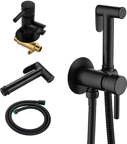 SHAMANDA Wall Mounted Bidet Sprayer Set, Stainless Steel Round Handheld Bidet Attachment, Matte Black, BDS09-7