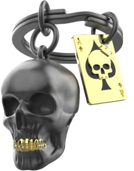 O meta[l]morphose METALMORPHOSE – Llavero con calavera y tarjeta as de espadas – MTM137-01 negro, dorado, talla única, negro, dorado, talla única, Único