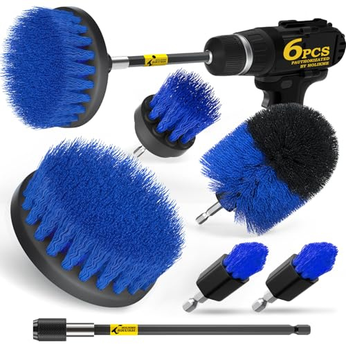 Holikme 6Pack Drill Brush Power Scrubber Cleaning Brush Extended Long Attachment Set All Purpose Drill Scrub Brushes Kit for Grout, Floor, Tub, Shower, Tile, Bathroom，Scrub Brush Blue
