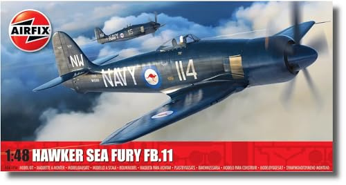 Airfix Model Set - A06105A Hawker Sea Fury FB.II Model Building Kit - Plastic Model Plane Kits for Adults & Children 8+, Set Includes Sprues & Decals - 1:48 Scale Model
