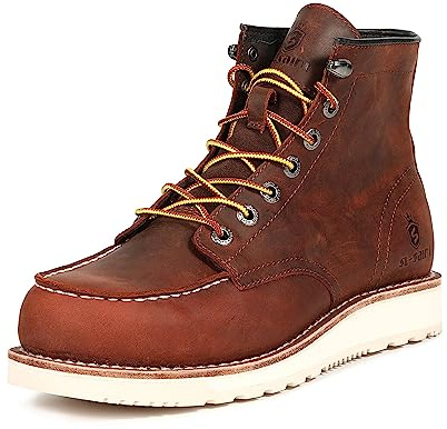 SL-Saint Botas de trabajo para hombre Soft Moc Toe Clásico Tobillo Moda Casual 6 pulgadas Zapatos de cuña Marrón/Negro