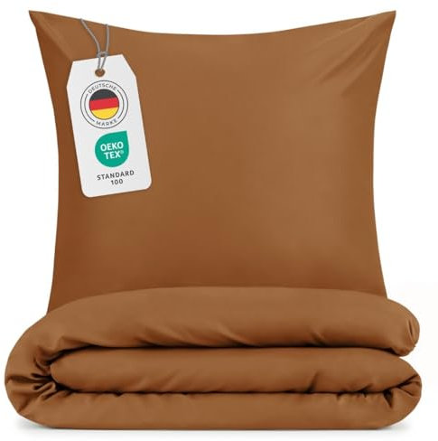 Blumtal Bettwäsche 140x200cm + 80x80cm Kopfkissenbezug - Oeko-TEX zert. Mikrofaser Bettwäsche Set - Mikrofaser Bettbezug bis 95 °C - Deckenbezug + Kissenbezug 2-teilig - Sommerbettwäsche Hellbraun