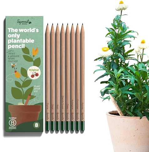 Sprout World Wood-Cased Pencils | Original Edition | #2 HB Pre-Sharpened Graphite Plantable Wooden Pencils with flower, Herb & Vegetable Seeds | Ideal for Drawing, Sketching & Shading | 8 Pack