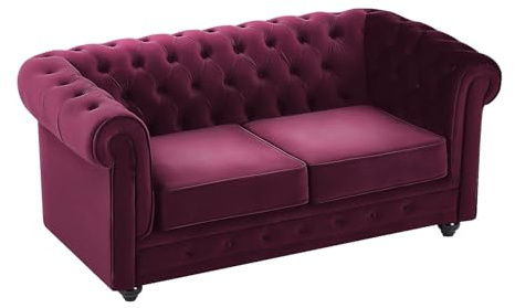Vente-unique - Sofá de 2 plazas de Terciopelo Morado Chesterfield