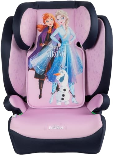 Tataway Disney Seggiolino auto Frozen con attacco ISOFIX per la sicurezza delle bambine con altezza da 100 a 150 cm con grafiche della principessa Elsa, Anna ed il simpaitco Olaf su fondo viola