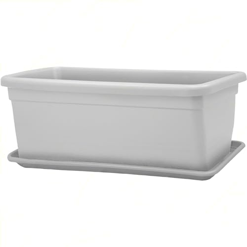 Sicignano | Fioriera Rettangolare Plastica 100 cm con Sottofioriera, da Esterno, per Piante e Fiori - Resistente ai Raggi UV, Giardino Terrazzo, Made in Italy (1, Bianco)