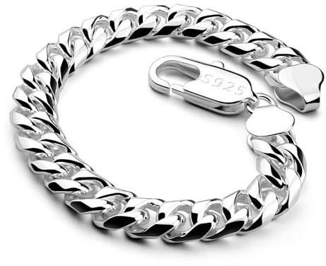 Dankadi Massivt kubanskt armband, bredd 8 mm, 10 mm, slät, texturerad i 925, silver, för herr, 7 till 10 tum, kedjelänkar, kubansk, rock, punk, hiphop, Miami, present, smycken, 8, Silver