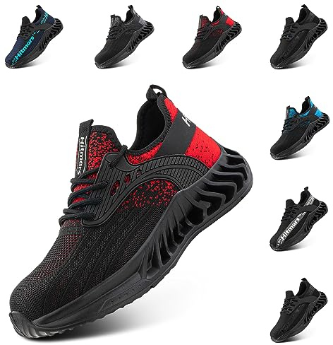 Hitmars Scarpe Antinfortunistiche Uomo da Lavoro Donna Punta in Acciaio Leggere Estive Scarpa Antinfortunistica Uomo s1p s1 s2 s3 SRC Sicurezza 1 Rosso EU 46