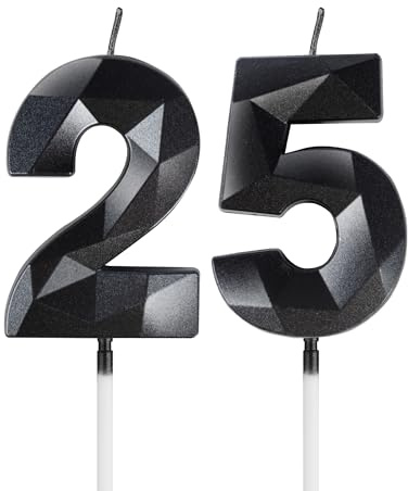 mciskin Black 25th Birthday Candles, 3D Number 25 Candles for Cake, Girls Boys 25th Birthday Decorations,Pearl Black Candle Cake Topper Decorations for Birthday Party Weddings Anniversary Supplies