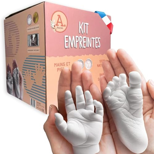 Kit Impronte Neonato - impronta mani e piedi neonati - ideale per compleanno, Natale, battesimo - Prodotto 100% naturale - Made in France - (2 CALCHI) + VIDEO ESCLUSIVO IN ITALIANO