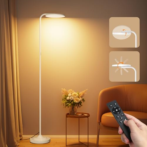 SIBRILLE Lampada da Terra Salotto, 36 W Super Luminosa, Moderna Piantana LED Dimmerabile con Telecomando, 2400LM 3000K-6000K Lampada da Lettura per Soggiorno, Camera da Letto, Ufficio, Bianco