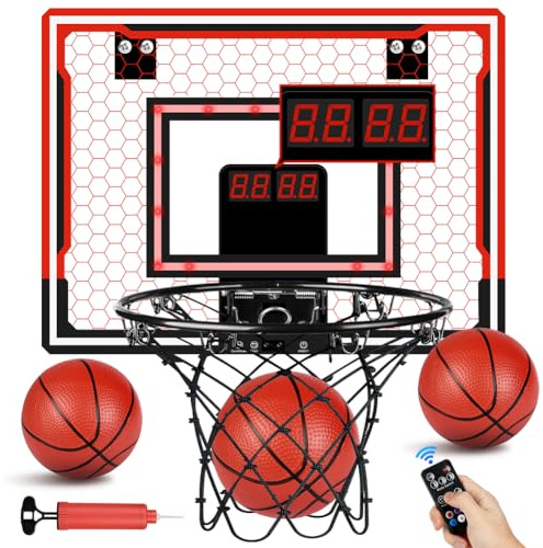 OSDUE Basketkorgsset, Mini-basketkorg, Innehåller 3 basketbollar och elektronisk resultattavla (Batterier ingår ej), Lämplig för tonåringar, män och kvinnor, Utomhus A