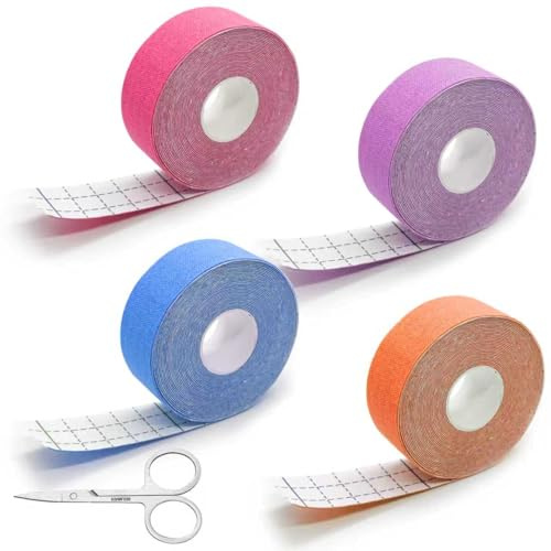 4 Rouleaux de Face Taping Visage,Bande de Lifting Raffermissement 2.5cm×5m,Patch Anti Rides Visage,Ruban Facial pour Les Rides,Multifonctionnel Haute Élasticité,Violet Rouge Bleu Orange