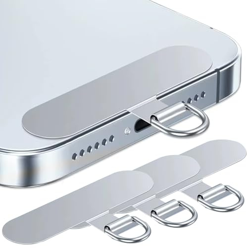 GEEMEE 3 Pezzi Catena per Cellulare Universale,per iPhone, la maggior parte degli smartphone,Gancio per Cordino Universale per Custodia per Cellulare -Argento