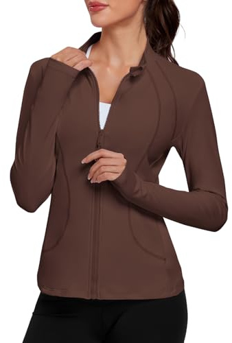VUTRU Womens Workout Athletic Jackets Zip Up Sport Track Shirts Gym Yoga Sportswear with Pockets (Coffee,XL)